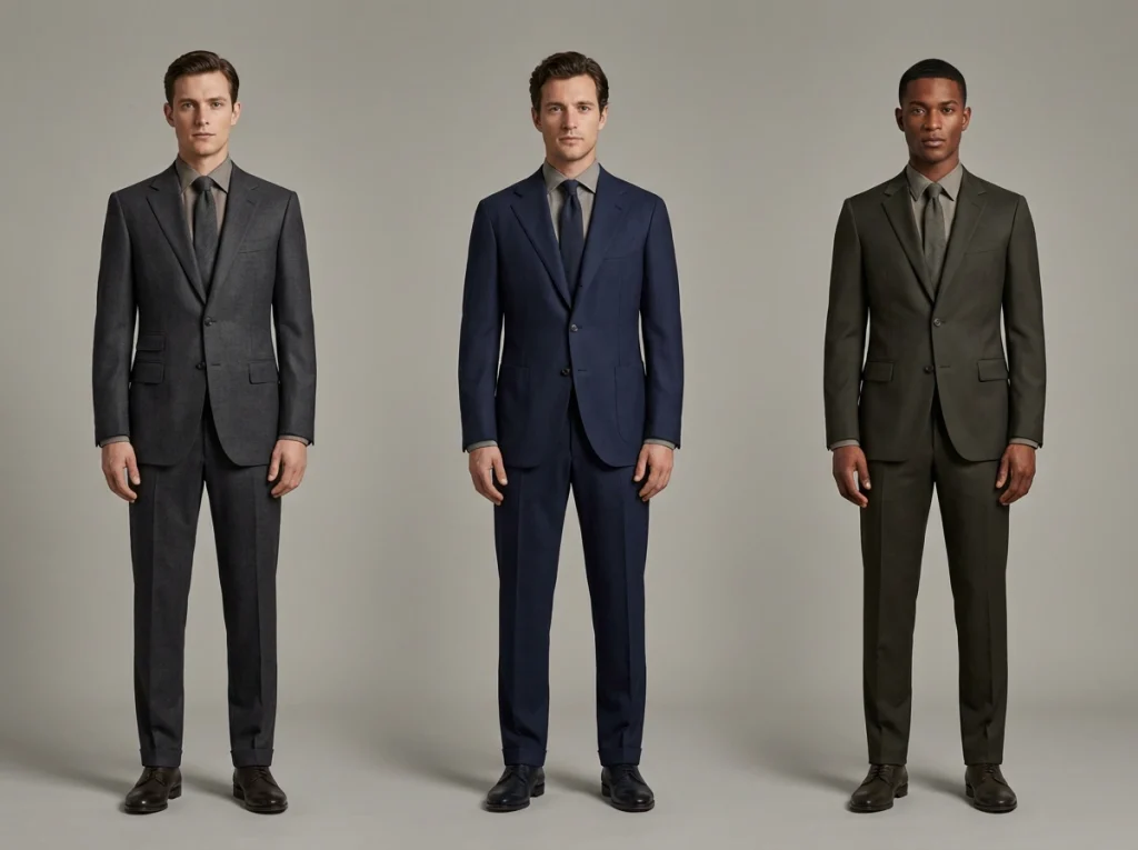 three men wearing bespoke tarilor suits
