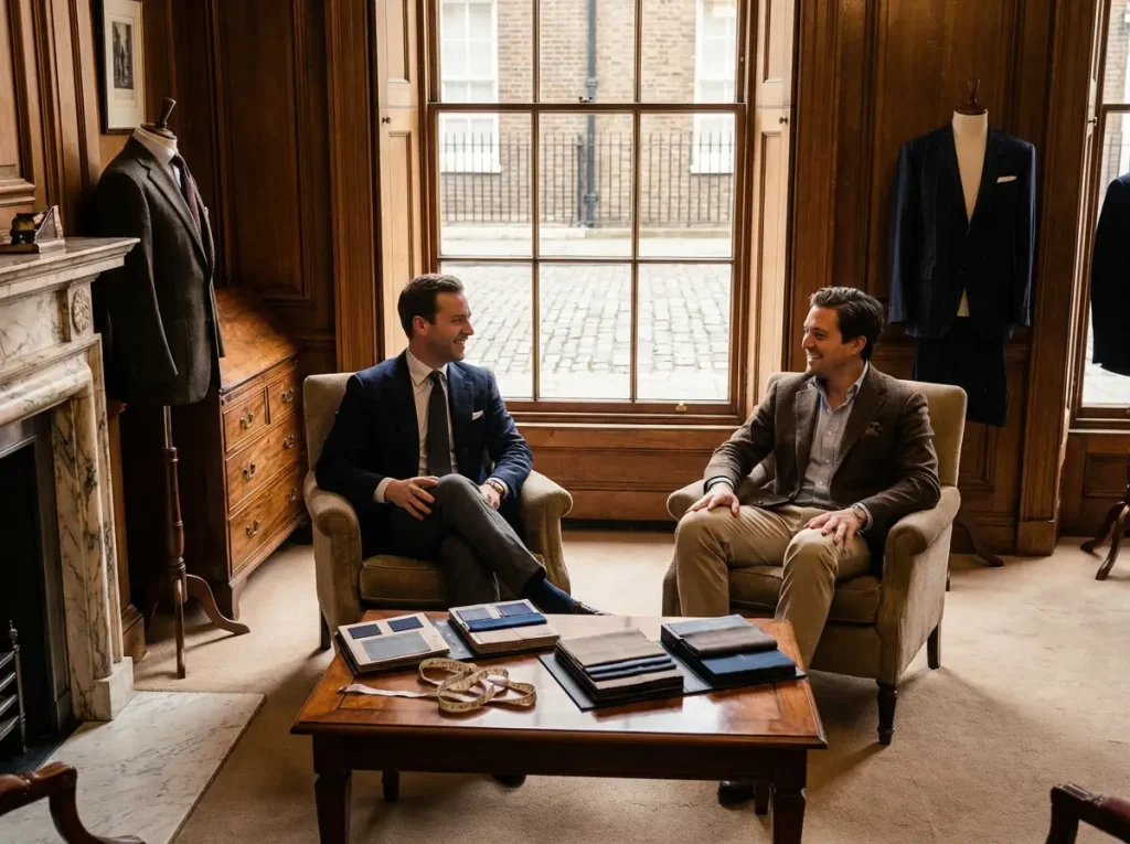 two men in bespoke tailor suits